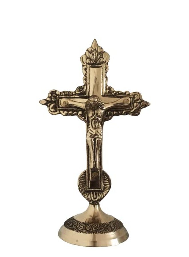 ATRANGEE Bystreet artisans Pure Brass Christian Cross Jesus Christ Tabletop Statue | Idol on Cross in Antique Finish for Prayer | Worship Home Office Decoration Golden (5 inch) - Image 3